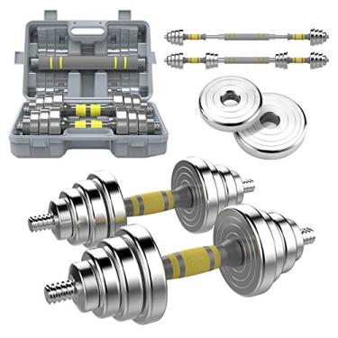 Imagem de AKT Conjunto de halteres de aço puro (1 par) 10-30 kg kit de halteres de chapeamento de combinação de barra de peso ajustável para ginástica, casa, treino, equipamentos de musculação, pacote de mala, 7,5 kg x 2