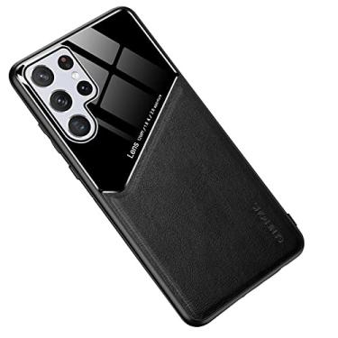 Imagem de OIOMAGPIE Capa de telefone leve de couro magnético + vidro fashion para Samsung Galaxy A73 A53 A33 A72 A52 S A23 A13 A12 5G 4G capa, capa traseira de proteção de lente (preta, A23 5G/4G)