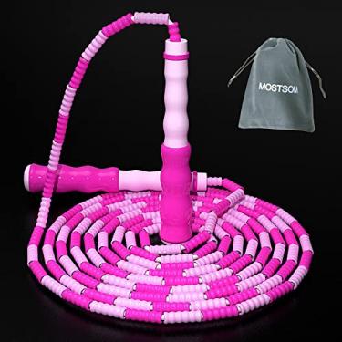 Imagem de Mostsom Corda de Pular Infantil Macia com Contas, Comprimento Ajustável, Perda de Peso, 9,2 Pés (Rosa)
