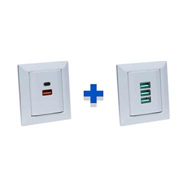 Imagem de Kit Espelhos Tomadas Duplo Reto com 2 usb 3.5A e 3 Usb 5.2A COR:BRANCO