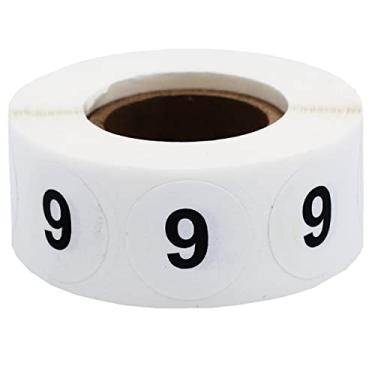 Imagem de Adesivos brancos com pontos pretos número 9, redondos de 9,5 cm, 500 etiquetas em rolo para organização e inventário - Acabamento semibrilhante - Feito nos EUA