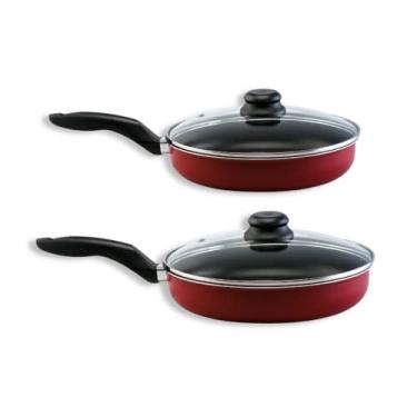 Imagem de Kit Frigideira 2 peças AntiAderente Vermelha com Tampa 20 e 24cm