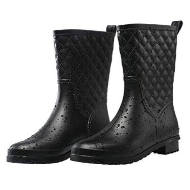 Imagem de Botas de chuva femininas Petrass pretas à prova d'água, cano médio, botas leves e fofas, botas de trabalho modernas, calçados de jardim confortáveis, Preto, 8