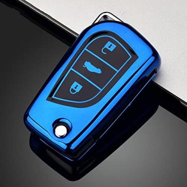 Imagem de KRUPTI Capa de chave de carro TPU, apto para Toyota Auris Corolla Avensis Verso Yaris Aygo Scion TC IM 2015 2016 Camry RAV4, Azul