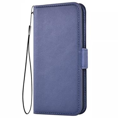 Imagem de DENSUL Capa carteira para Sony Xperia 1 IV, capa de fólio flip de couro PU de luxo com slots de cartão, capa de telefone com suporte magnético alça de pulso anti-queda pára-choques TPU, azul