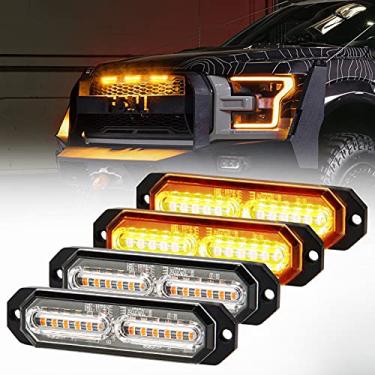 Imagem de Luzes estroboscópicas de grade de LED âmbar, barra de luz de aviso de emergência de 12 LEDs, montagem universal na superfície, 23 modos de piscamento, para veículos off-road, pacote com 4 peças (PZ-CB-02-Y)