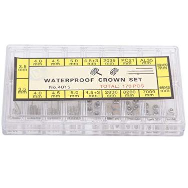 Imagem de Coroa do relógio, relógio de aço inoxidável coroa conjunto de barra de mola kit de acessórios de reparo de relógio coroa peças de reposição kit de acessórios de reparo de relógio de aço inoxidável sortido coroa de relógio