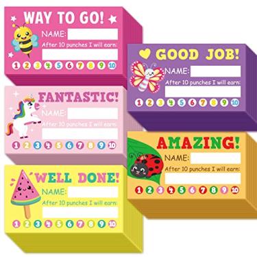 Imagem de Gooji Cartões de Ponche de Comportamento para Crianças Sala de Aula, Escola Doméstica ou Aprendizado Precoce, Sistema de Recompensas de Tabela de Comportamento Inteligente para Professores, Fidelidade Divertida, Motivação e Materiais Perfurados com Prêmios, Pacote com 100