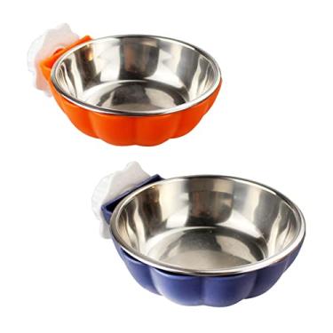 Imagem de Fhiny Tigelas de gaiola de aço inoxidável removíveis sem derramamento tigela de comida de água em forma de abóbora alimentador de canil de animais de estimação prato gaiola copo para gatinho filhote pássaros ratos 2 peças