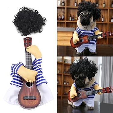 Imagem de Jogador de Natal para animais de estimação, fantasia divertida para cães e gatos, vestido de cachorrinho de guitarra festa de Halloween