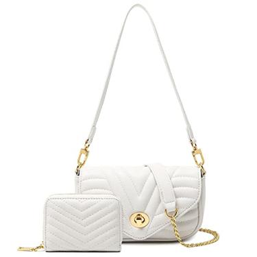Imagem de JEEHAN Bolsas tiracolo acolchoadas para mulheres, bolsas de ombro de grife, bolsa pequena, D1 - branco, Small