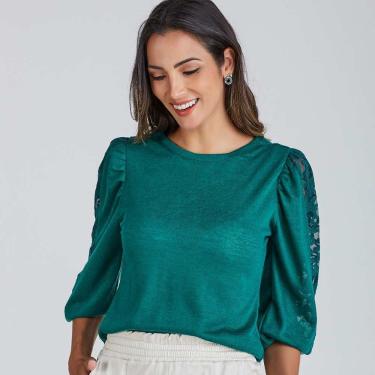 Imagem de Blusa com rendas meia manga verde celestine
