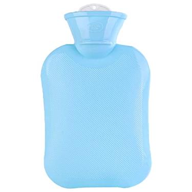 Imagem de Garrafa de água quente de PVC Saco de água quente para cólicas menstruais, alívio da dor no pescoço e ombro para compressas de calor, aquecedor de cama e aquecedores de pés, azul, 1000 ml