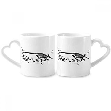 Imagem de Conjunto de canecas de porcelana para casais, pequenos ossos de dinossauro, coração e coração