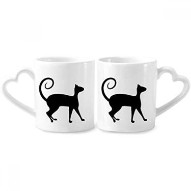 Imagem de Pet Lover Conjunto de canecas de porcelana para casais, desenho de gato preto, desenho de animais, coração