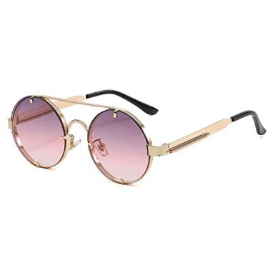 Imagem de Óculos de sol redondos de liga de feijão duplo vintage para homens moda primavera steampunk óculos de sol feminino chique tons de gradiente, roxo dourado, tamanho único