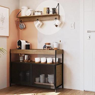 Imagem de Conjunto Balcão Buffet Café Bar 100cm 2 Portas e Prateleira 90cm Aço Expandido Industrial Artesano Vermont/preto