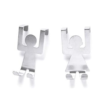 Imagem de Gancho de porta para cabide, 2 peças de desenho animado em forma de homem, metal, aço, aço, sobre armário, gancho de porta, organizador de toalha de cozinha