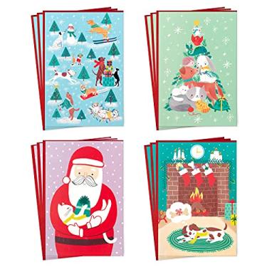 Imagem de Cartões de Natal Hallmark, cães e gatos, 4 designs, 12 cartões e 12 envelopes