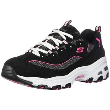 Imagem de Tênis feminino Skechers D'Lites de material viscoelástico com cadarço, Black-hot Pink, 9