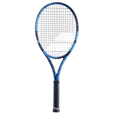 Imagem de Babolat Raquete de tênis Pure Drive – Amarrada com 16 g White Babolat Syn Gut na tensão média (aderência de 11,3 cm)