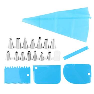Imagem de Kits de suprimentos para decora??o de bolos,20 pe?as Kit de decora??o para bolos em a?o inoxid¨¢vel Conjunto de bicos de tubula??o Ferramenta de saco de aperto de creme para decorar sobremesas bo,