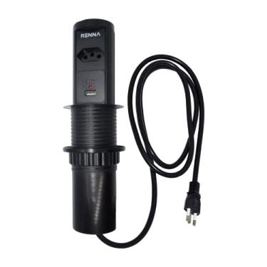 Imagem de Torre de Tomada Automatica com 1 entrada de 3 Pinos e 1 Porta USB Tipo C e 1 Porta USB Tipo A Preto Renna
