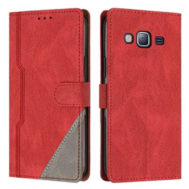 Imagem de Hee Hee Smile Capa tipo carteira com alça de pulso para Samsung Galaxy J3 2015 premium couro PU bolsa magnética bolso com zíper slots para cartão vermelho