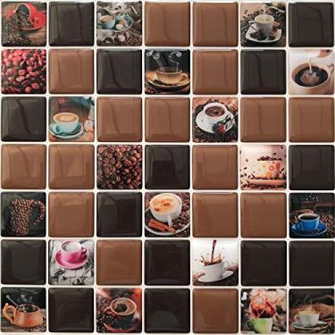 Imagem de Pastilha Adesiva Resinada Decorada Coffe Kit 4 Placas, Cromo Sign, Café, 18.5x18.5x0,2