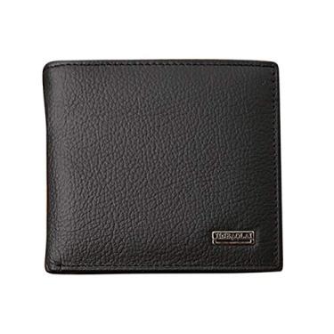 Imagem de Carteira de couro masculina curta porta-moedas porta-cartões de crédito portátil cor sólida bolso (preto)
