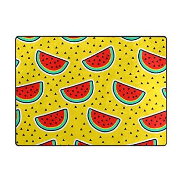 Imagem de My Little Nest Tapete de área de melancia com fatias de melancia, amarelo brilhante, leve, antiderrapante, tapete macio, 1,5 m x 1,8 m, esponja de memória para decoração interna e externa para sala de estar, quarto, escritório, cozinha