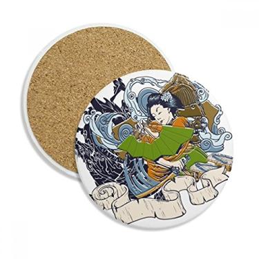 Imagem de Quimono japonês feminino Samurai espada copo copo copo copo proteção mesa pedra absorvente