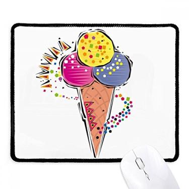Imagem de Mousepad de ilustração com elemento de bola de sorvete azul e amarelo vermelho com borda costurada para jogos