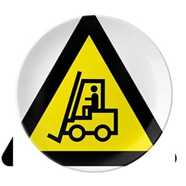 Imagem de Símbolo de aviso amarelo preto empilhadeira triângulo placa decorativa porcelana salver louça jantar