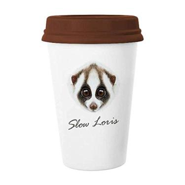 Imagem de Caneca de cerâmica branca marrom Loris Animal com olhos grandes Caneca de café Copo de cerâmica