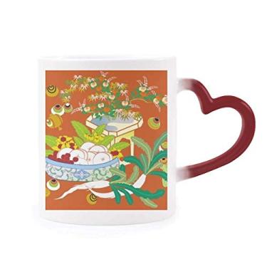 Imagem de Caneca colorida com pintura de folhas sensível ao calor Caneca vermelha que muda de cor