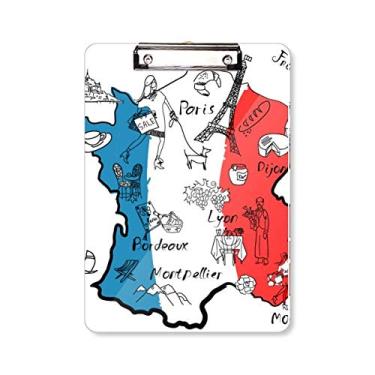 Imagem de Mapa Cidade França Landmark Bandeira Nacional Prancheta Pasta Bloco de Escrita Placa de Apoio A4
