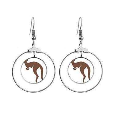 Imagem de Brincos com silhueta marrom Canguru sabor australiano, argola pendente, joia