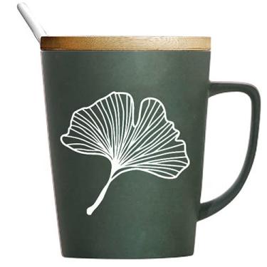 Imagem de PAYNAN Caneca de café de cerâmica com padrão de folhas de 520 ml, copo de água, utensílios de cozinha