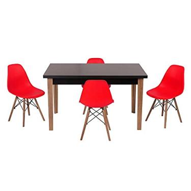 Imagem de Conjunto Mesa de Jantar Luiza 135cm Preta com 4 Cadeiras Eames Eiffel - Vermelho