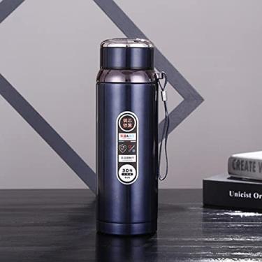 Imagem de N/NY Copo de isolamento inteligente 304 com grande capacidade, copo de água a vácuo de aço inoxidável duplo esportes ao ar livre sling chaleira azul