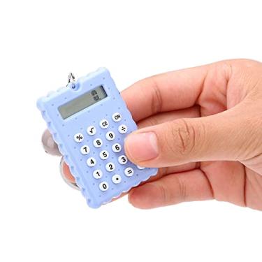 Imagem de Mini calculadora com fivela de chaveiro, calculadora de design de chaveiro, portátil, estilo de biscoitos fofos, calculadora de bolso, melhores presentes para crianças, estudantes, colegas de trabalho (azul)