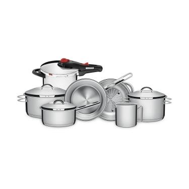 Imagem de Conjunto De Panelas Solar Inox Fundo Triplo 6 Peças E Panela De Pressão 6L Solar - Tramontina