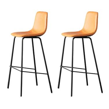 Imagem de Cadeiras de jantar cadeiras de sala de jantar bancos de bar de couro PU conjunto de 2, bancos de bar retrô clássicos de jantar de café da manhã cadeiras de bar de altura fixa com moldura de metal revestido em pó preto e apoio para os pés Tudo está bem