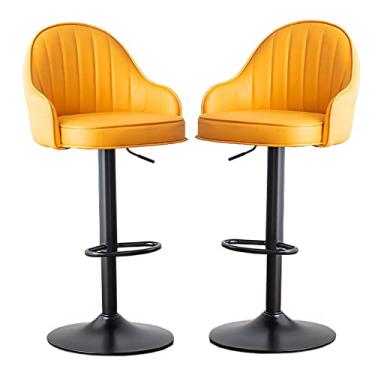 Imagem de Cadeiras de jantar cadeiras de sala de jantar elegantes bancos de bar de couro PU conjunto de 2, bancos de balcão ajustáveis, bancos de bar giratórios para ilhas de cozinha, amarelo/preto/azul claro/cinza/verde escuro tudo está bem