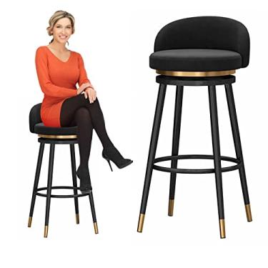 Imagem de Cadeiras de jantar cadeiras de sala de jantar banqueta de bar giratória de 360 graus, banqueta de altura de balcão cadeira de bar estofada sem braços de veludo para cozinha ilha sala de jantar pátio (altura do assento: 65 cm) Tudo está bem