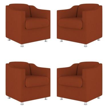 Imagem de Kit 04 Poltronas Decorativas Sala De Espera Clinica Suede Cor:terracota