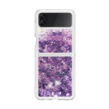Imagem de Para Samsung Z Flip 4 flip 5 Capa luxuosa com glitter areia movediça para Samsung Galaxy Z Flip5 Zflip 3 4 5 Capa gradiente Bling à prova de choque, roxa, para Samsung Z Flip 5