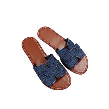Imagem de Verdusa Sandálias femininas recortadas chinelos rasos dedo aberto sandálias de verão, Azul, 7.5
