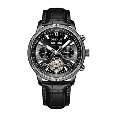 Imagem de OBLVLO marca de luxo clássico relógio mecânico três janela relógio automático para homens aço inoxidável turbilhão relógio à prova dwaterproof água CM-T (CMT-BBB)